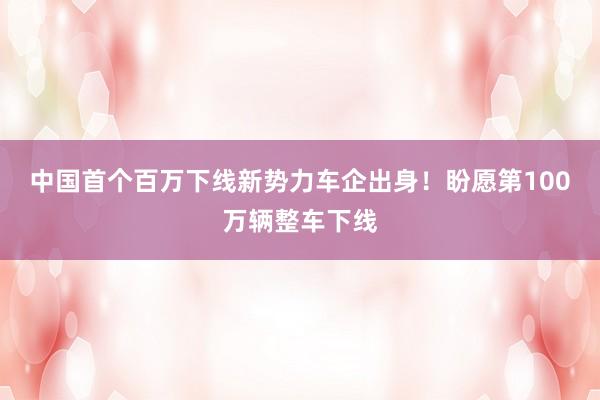 中国首个百万下线新势力车企出身！盼愿第100万辆整车下线