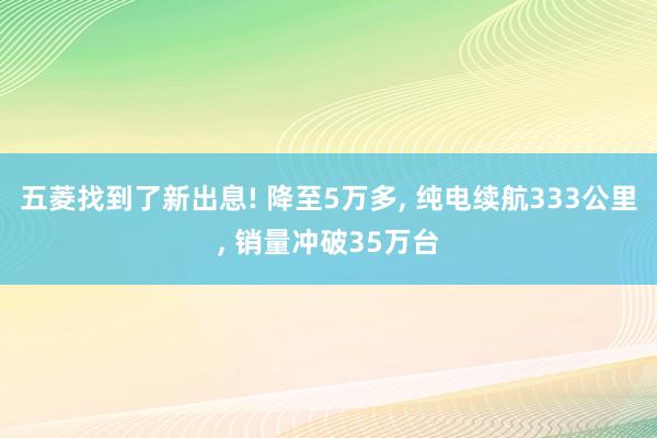 五菱找到了新出息! 降至5万多, 纯电续航333公里, 销量冲破35万台